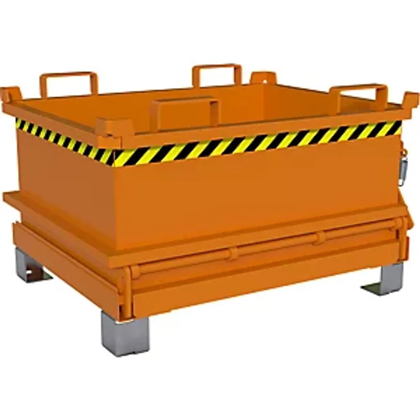 EUROKRAFTpro Hinged Bottom Skip, Capacity 0.24 m, Yellow Orange RAL 2000