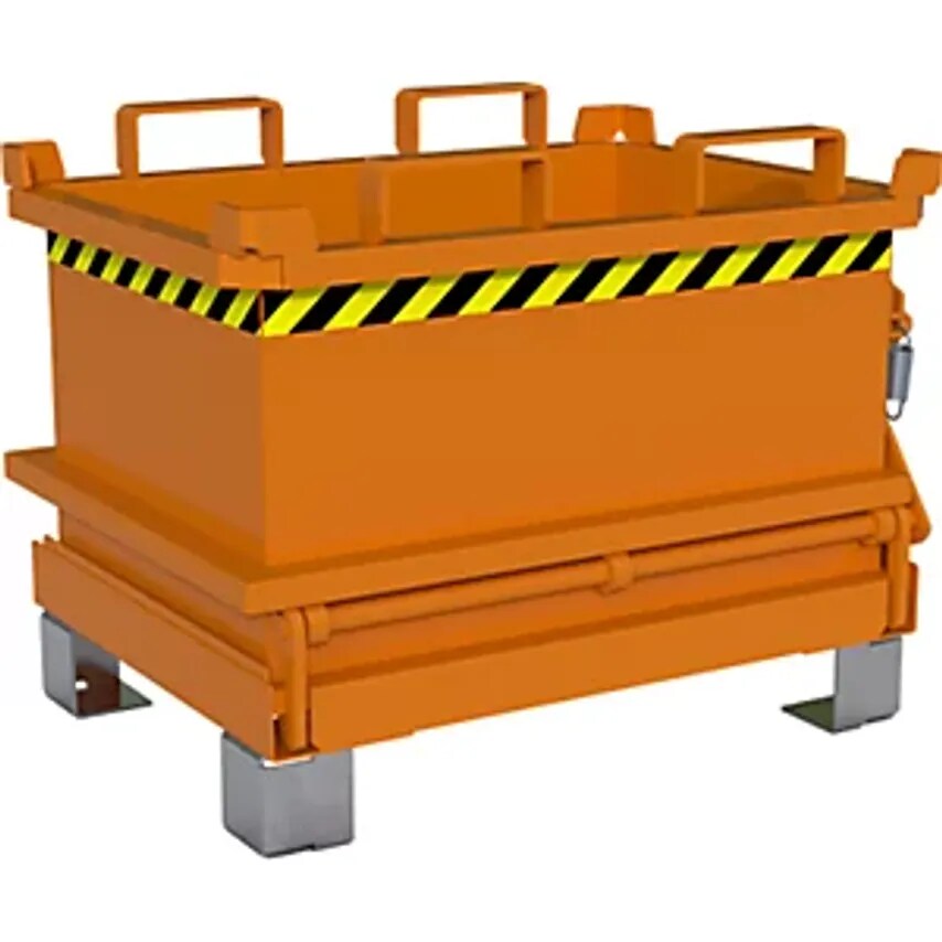 EUROKRAFTpro Hinged Bottom Skip, Capacity 0.13 m, Yellow Orange RAL 2000