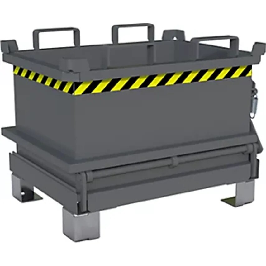 EUROKRAFTpro Hinged Bottom Skip, Capacity 0.13 m, Mouse Grey RAL 7005