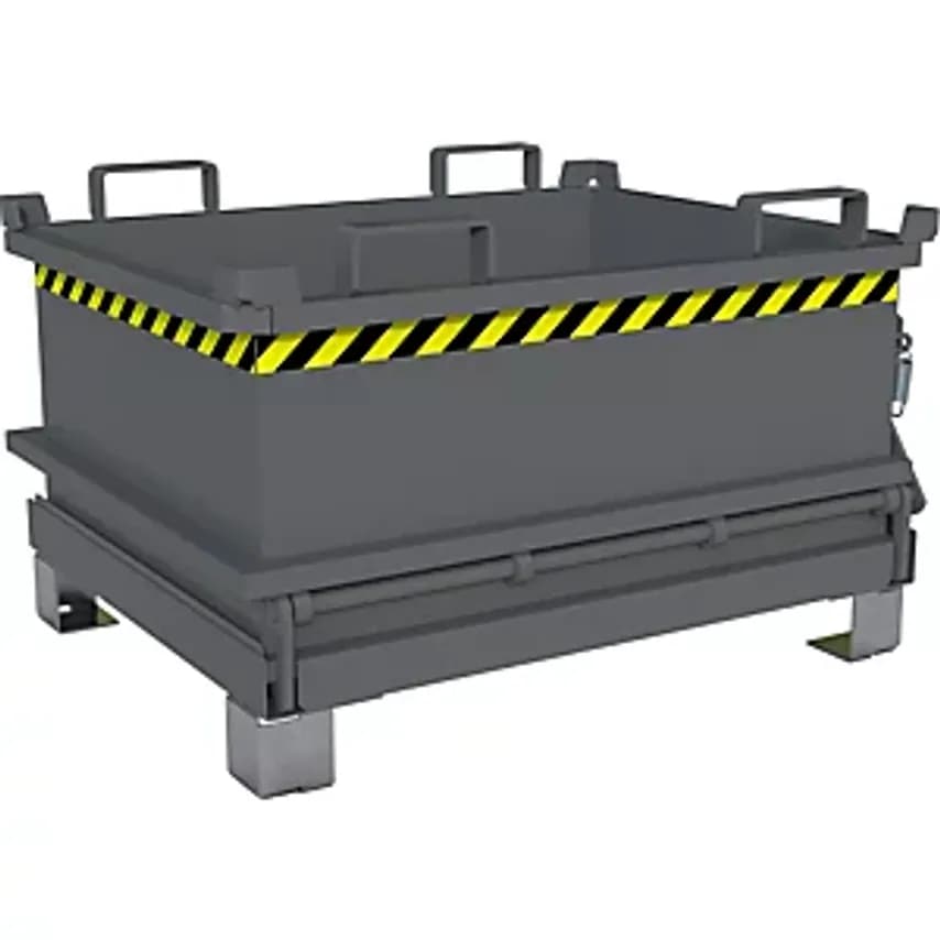 EUROKRAFTpro Hinged Bottom Skip, Capacity 0.24 m, Mouse Grey RAL 7005