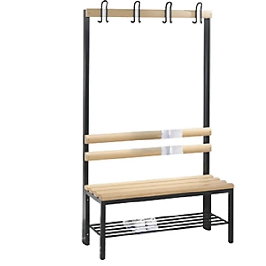 C&P BASIC Cloakroom Bench, Single Sided, Hook Rail, Shoe Rack, Beech, Length 100