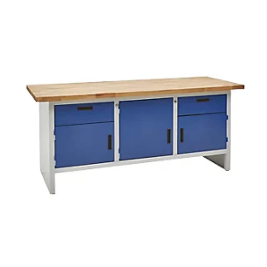 EUROKRAFTpro Workbench With Closed Sides, 2 Drawers, 3 Doors, Width 2000mm, Ligh