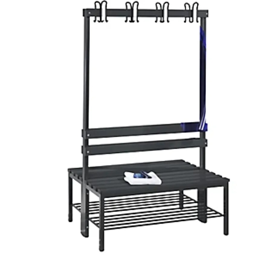 C&P BASIC Cloakroom Bench, Double Sided, Hook Rail, Shoe Rack, Plastic, Length 1