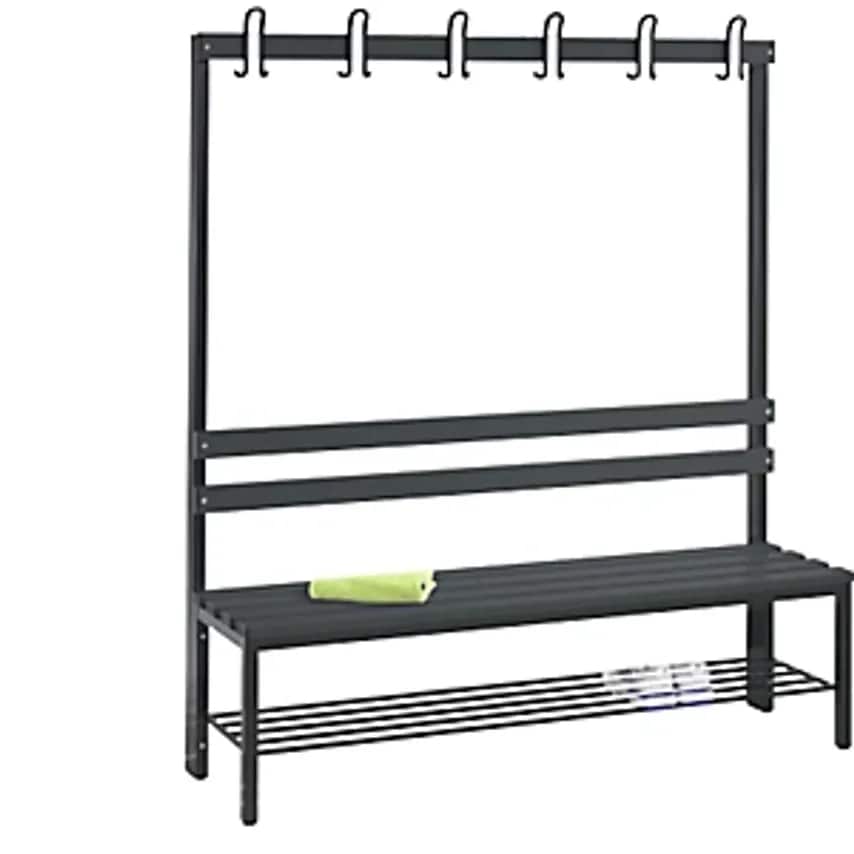 C&P BASIC Cloakroom Bench, Single Sided, Hook Rail, Shoe Rack, Plastic, Length 1