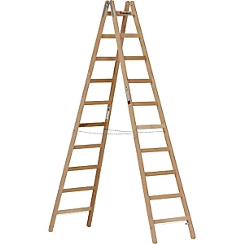 EUROKRAFTpro Wooden Rung Ladder, With Bucket Hook, 2 X 10 Rungs