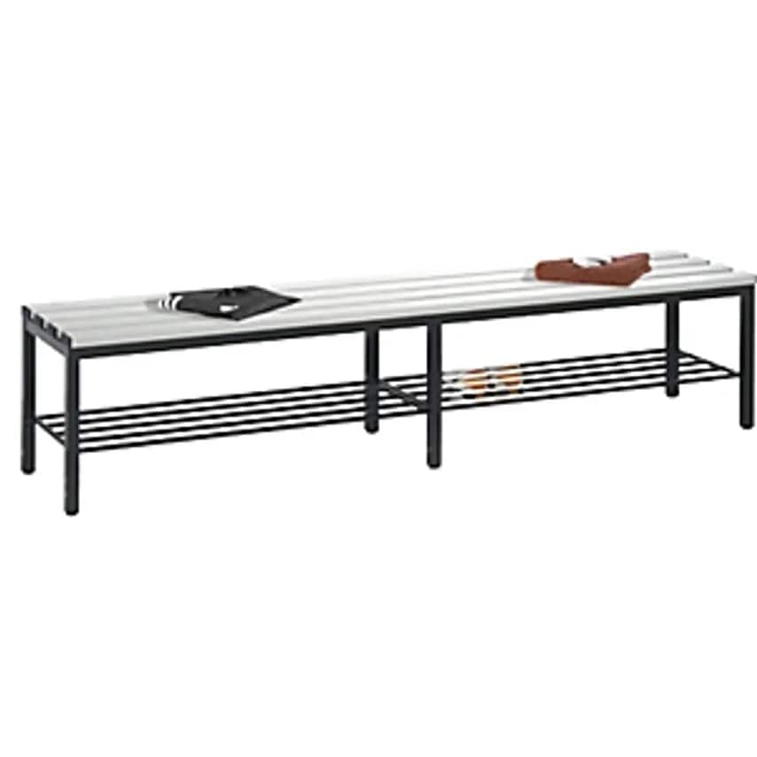 C&P BASIC Cloakroom Bench, With Shoe Rack, Plastic, Length 1960mm, Pure White