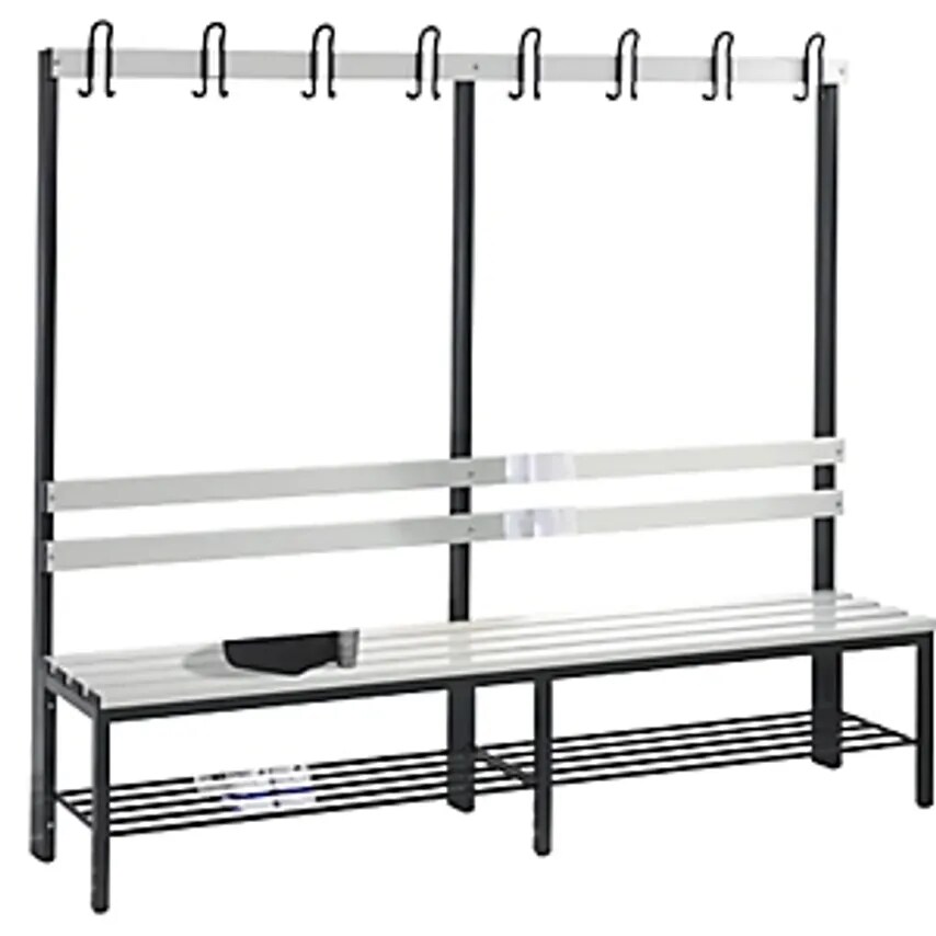 C&P BASIC Cloakroom Bench, Single Sided, Hook Rail, Shoe Rack, Plastic, Length 1