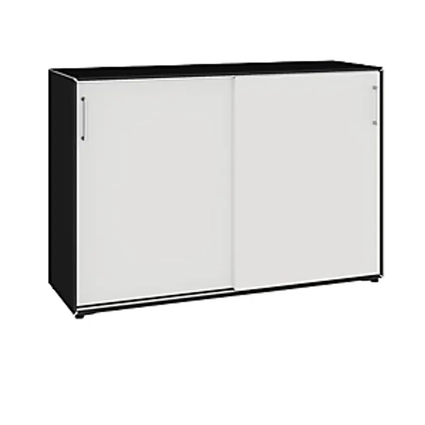 MAUSER Sliding Door Cupboard, 4 Compartments, Width 1155mm, Jet Black/Signal Whi