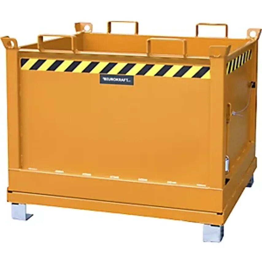 EUROKRAFTpro Hinged Bottom Skip, Capacity 0.75 m, Yellow Orange RAL 2000