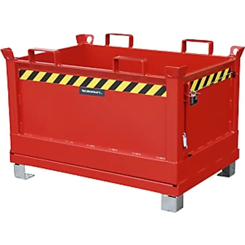 EUROKRAFTpro Hinged Bottom Skip, Capacity 0.5 m, Flame Red RAL 3000