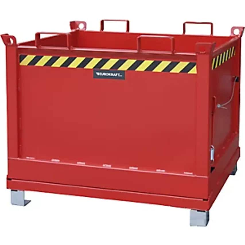 EUROKRAFTpro Hinged Bottom Skip, Capacity 0.75 m, Flame Red RAL 3000