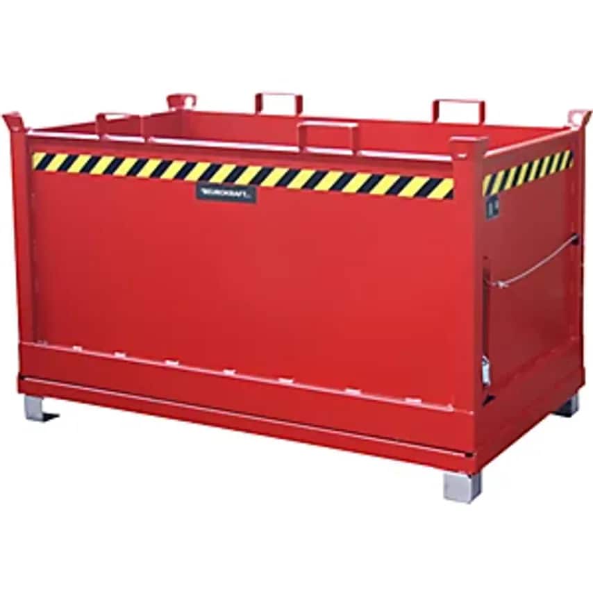EUROKRAFTpro Hinged Bottom Skip, Capacity 1.5 m, Flame Red RAL 3000