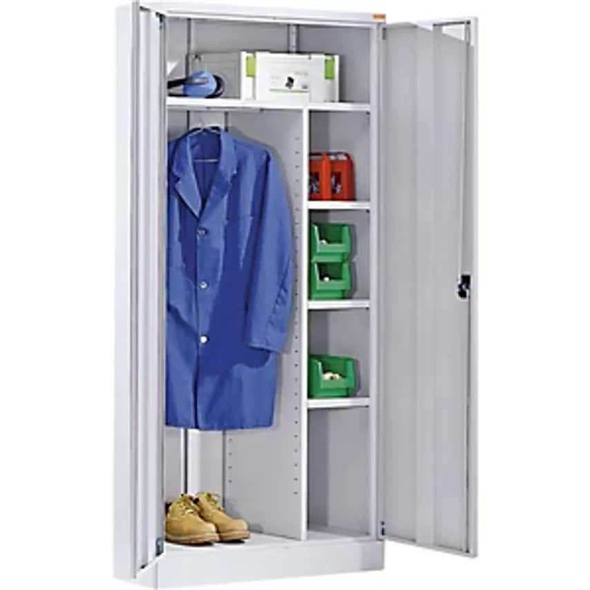 EUROKRAFTpro Steel Cupboard With Plinth, 1 Coat Rail, 1 Storage Shelf, 3 Shelves