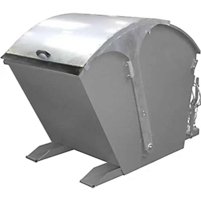 EUROKRAFTpro Tilting Skip With Round Lid, Capacity 1 m, Mouse Grey