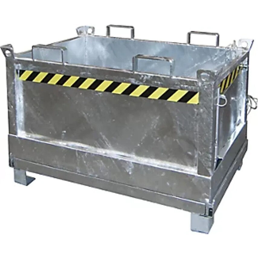 EUROKRAFTpro Hinged Bottom Skip, Capacity 0.5 m, Hot Dip Galvanised