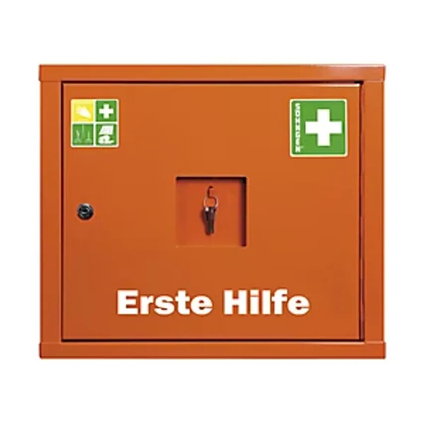 SHNGEN First Aid Cupboard, DIN 13157, Without Contents, Signal Orange, Depth 200