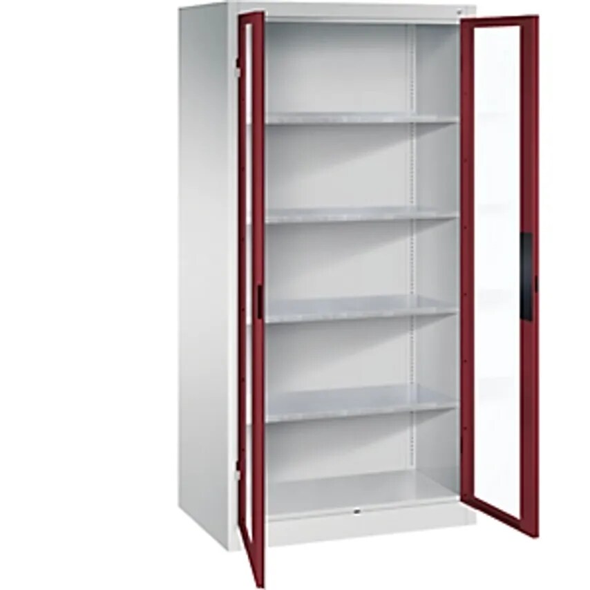 C&P Vision Panel Double Door Cupboard, HxWxD 1950 X 930 X 600mm, 4 Shelves, Ligh