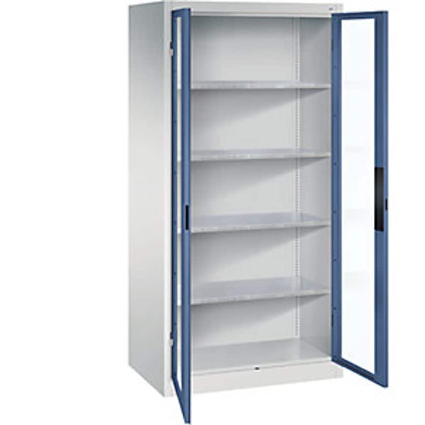 C&P Vision Panel Double Door Cupboard, HxWxD 1950 X 930 X 600mm, 4 Shelves, Ligh