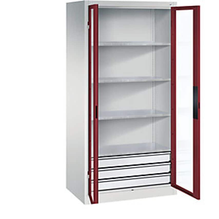C&P Vision Panel Double Door Cupboard - HxWxD 1950 X 930 X 600mm - With 4 Shelve