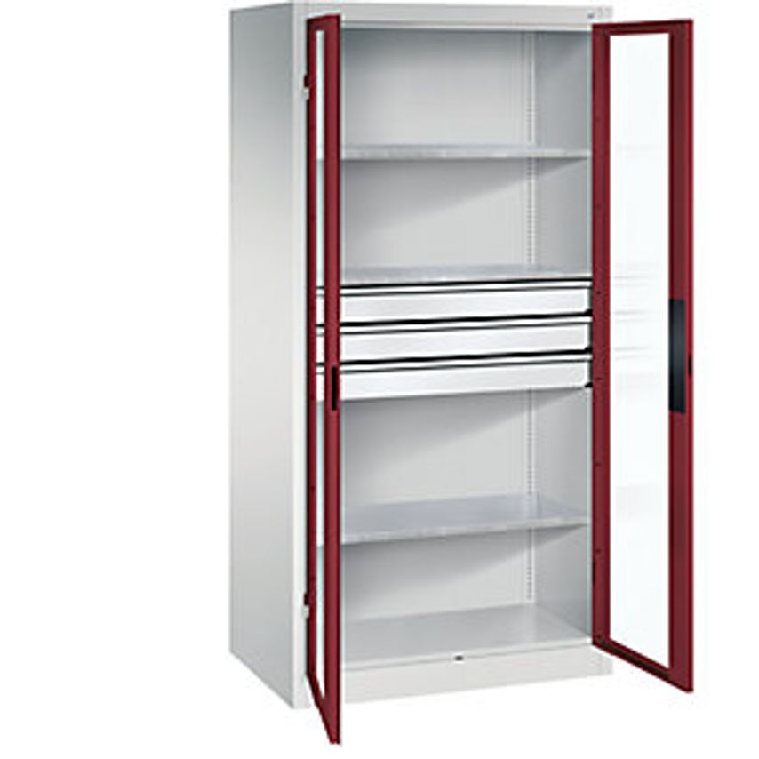 C&P Vision Panel Double Door Cupboard - HxWxD 1950 X 930 X 600mm - With 3 Shelve