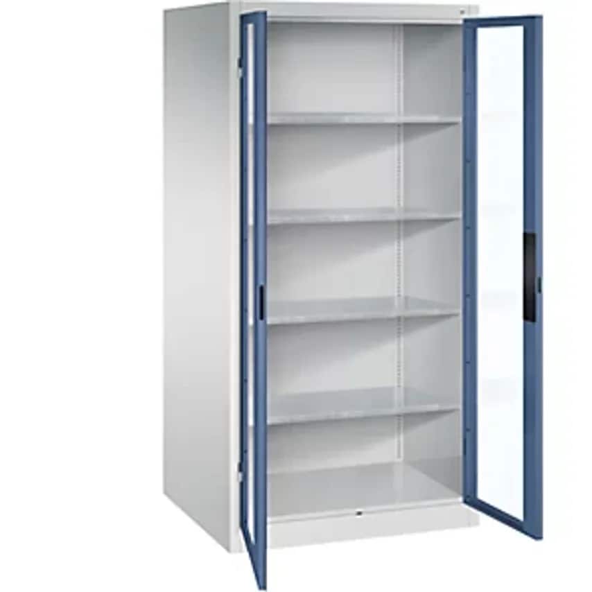 C&P Vision Panel Double Door Cupboard, HxWxD 1950 X 930 X 800mm, 4 Shelves, Ligh