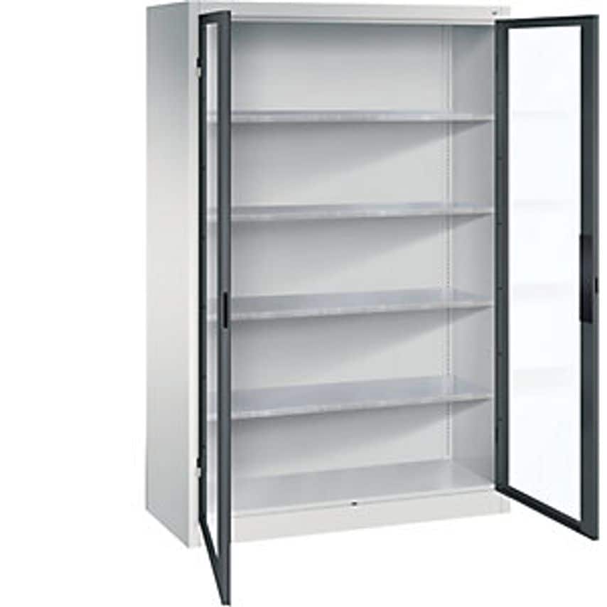 C&P Vision Panel Double Door Cupboard, HxWxD 1950 X 1200 X 500mm, 4 Shelves, Lig