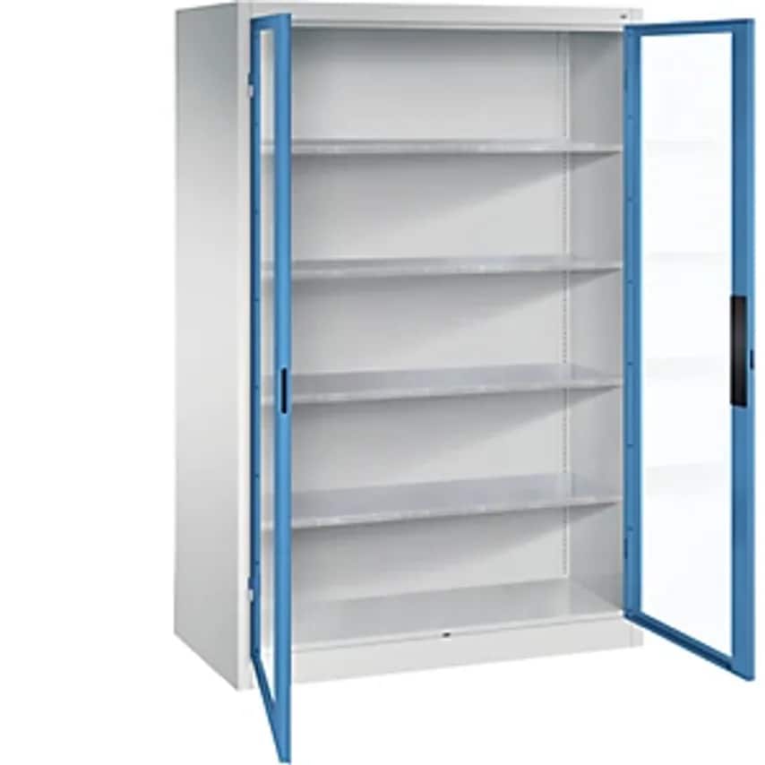 C&P Vision Panel Double Door Cupboard, HxWxD 1950 X 1200 X 600mm, 4 Shelves, Lig