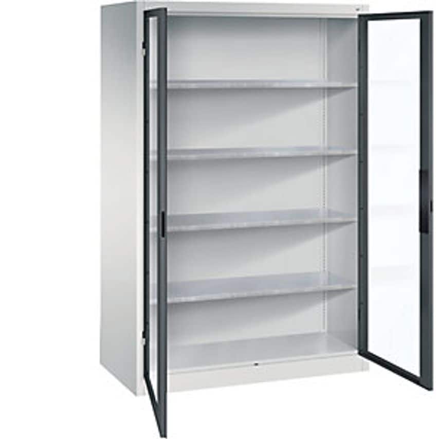C&P Vision Panel Double Door Cupboard, HxWxD 1950 X 1200 X 600mm, 4 Shelves, Lig