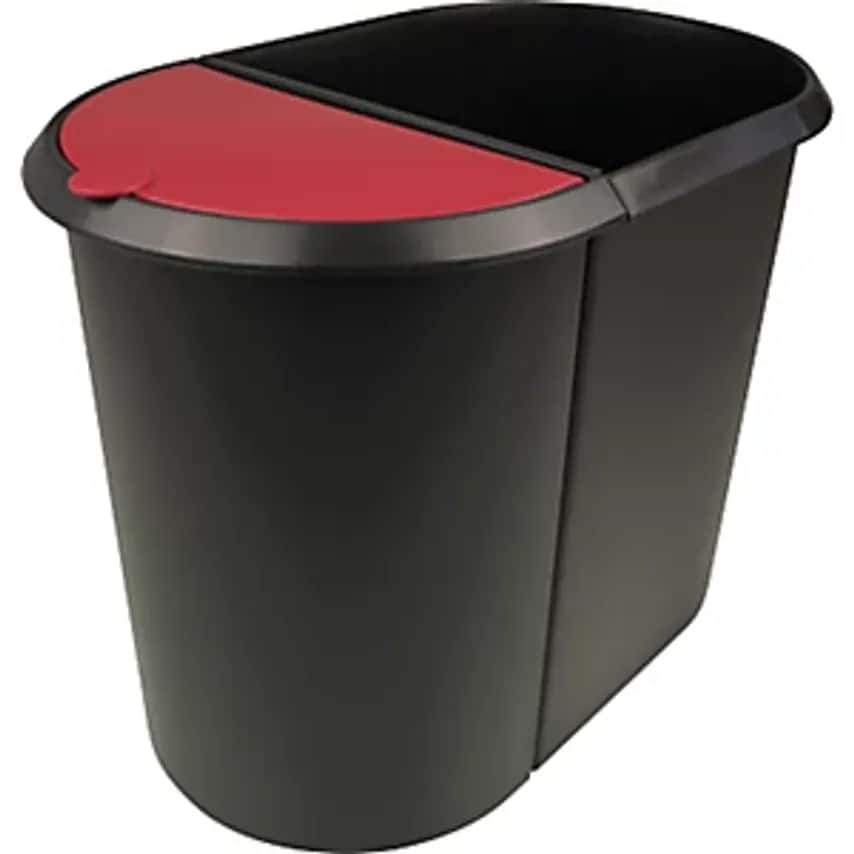 Helit Waste Bin System, DUO, Red Lid, Black Body, Pack Of 2