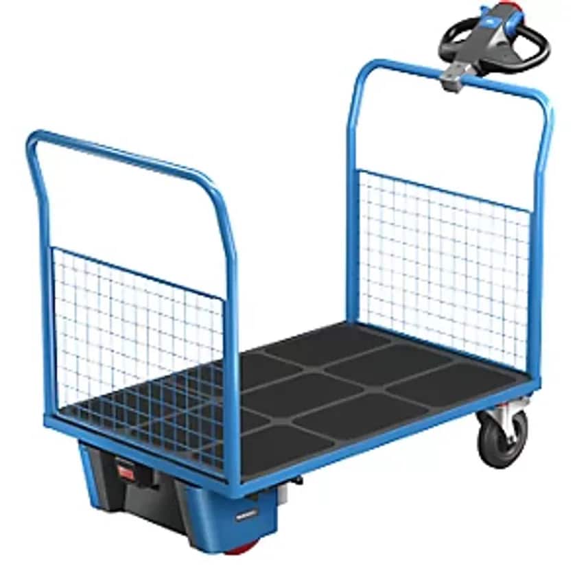 EUROKRAFTpro Platform Truck With Electric Drive, 2 Mesh End Panels, LxWxH 1620 X