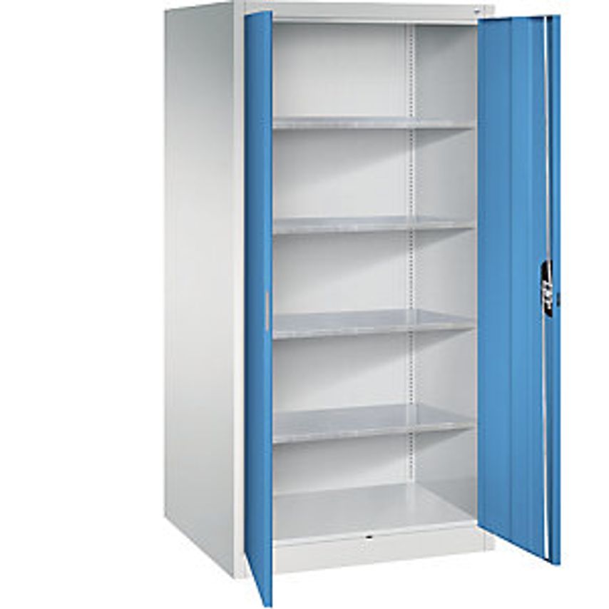 C&P Workshop Double Door Cupboard, HxWxD 1950 X 930 X 800mm, Light Grey/Light Bl
