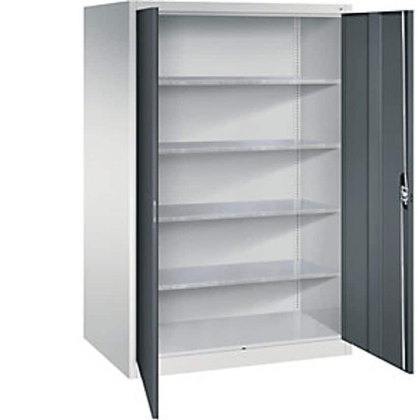 C&P Workshop Double Door Cupboard, HxWxD 1950 X 1200 X 400mm, Light Grey/Charcoa