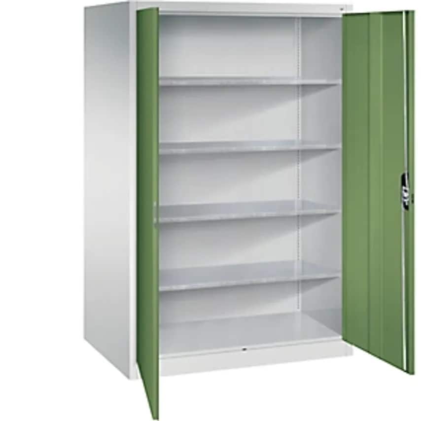 C&P Workshop Double Door Cupboard, HxWxD 1950 X 1200 X 800mm, Light Grey/Reseda