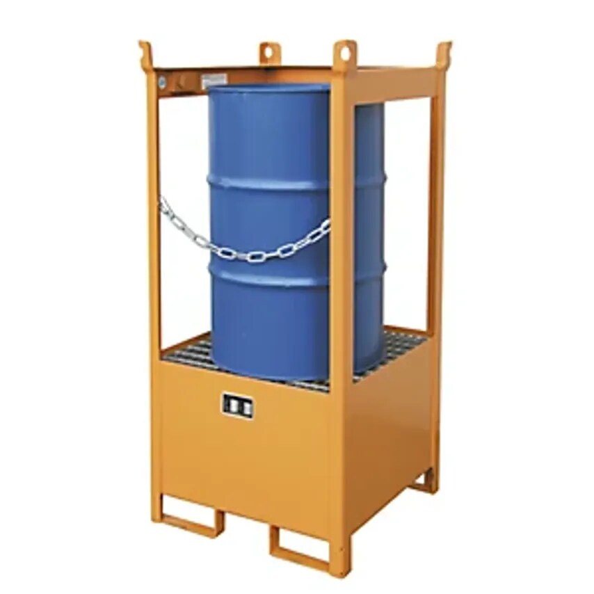 Storage And Transport Pallet With Sump Tray, Open On All Sides, Stackable, For 1 Drum, Zinc Plated