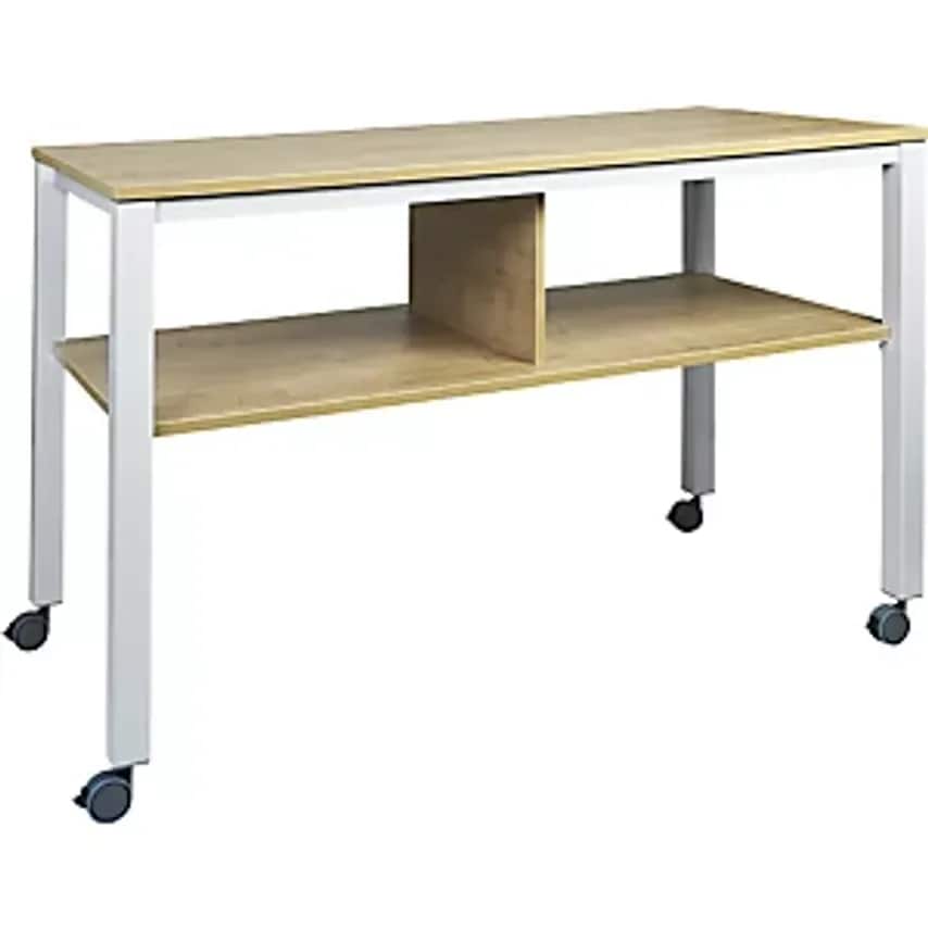 ROCADA E2008 Multifunctional Table, Mobile, Frame In White, Worktop In Beech Fin
