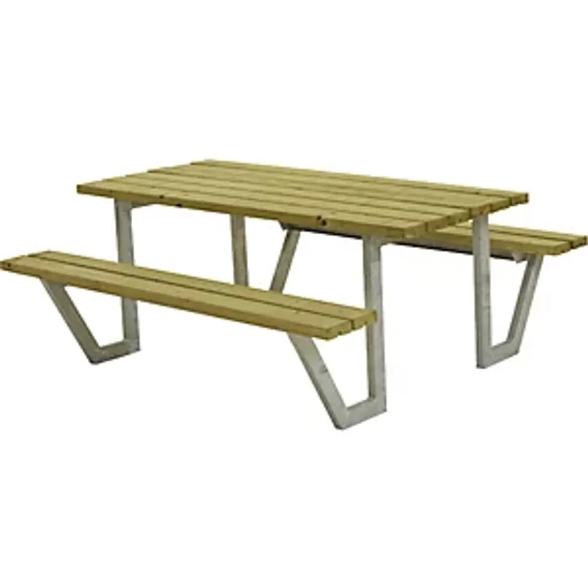 PLUS AS Picnic Bench For 6 People, Certified Pine Wood, Pine, Natural