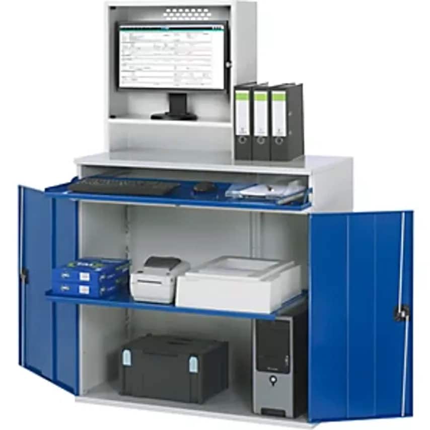 RAU Computer Workstation, Monitor Housing, 1 Pull-Out Shelf, Width 1100mm, Light