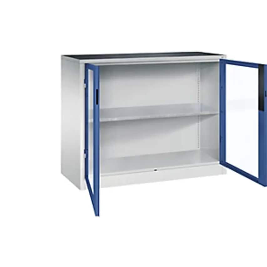 C&P Vision Panel Double Door Cupboard, HxWxD 1000 X 1200 X 500mm, 1 Shelf, Light