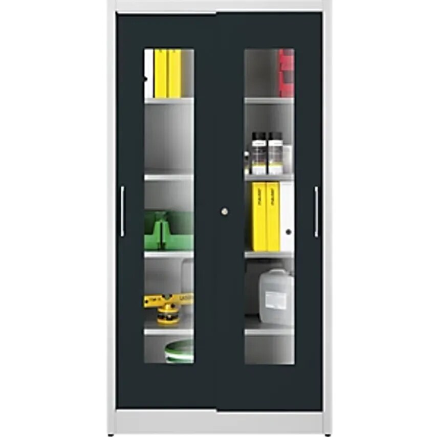 MAUSER Vision Panel Sliding Door Cupboard - With 4 Shelves - Depth 600mm, Door C