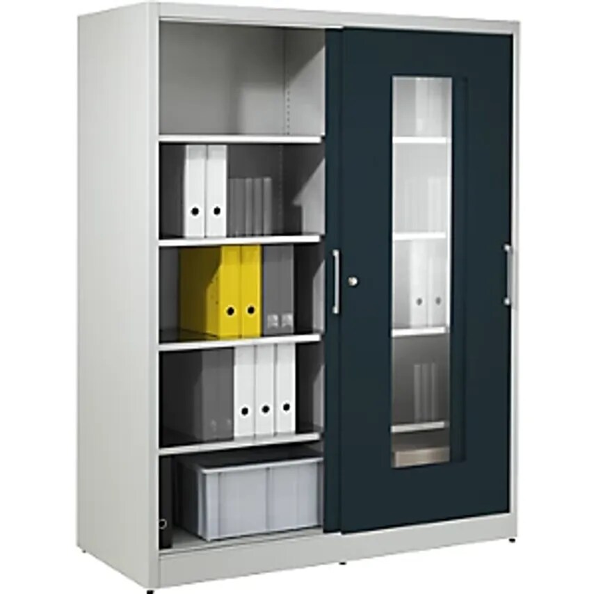 MAUSER Vision Panel Sliding Door Cupboard - With 2 X 4 Shelves - Depth 600mm, Do