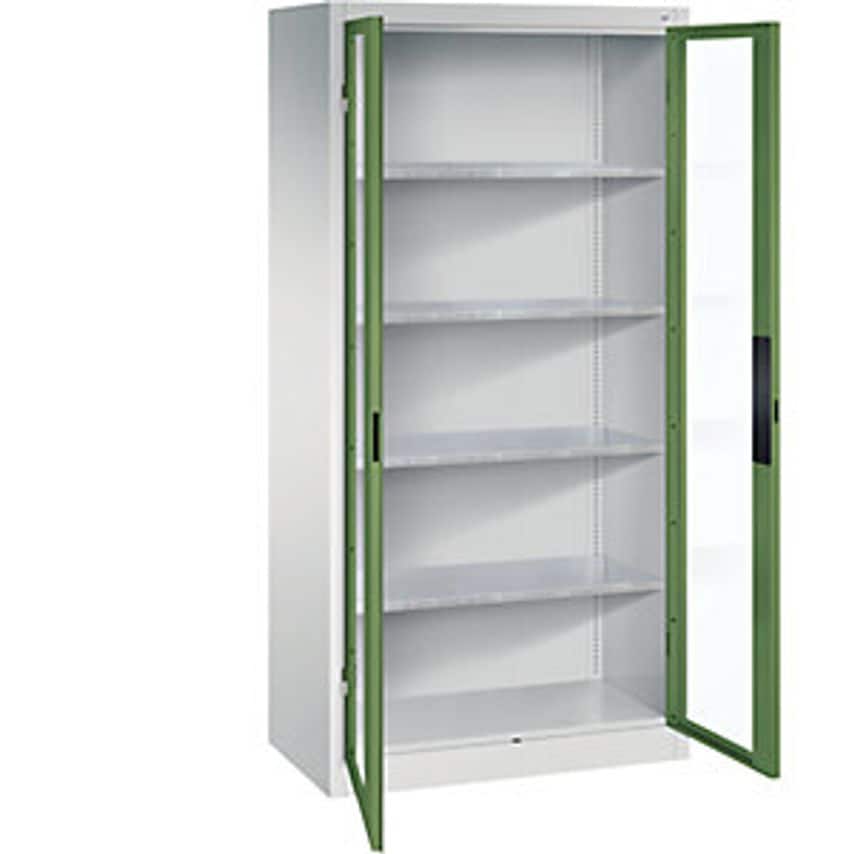C&P Vision Panel Double Door Cupboard, HxWxD 1950 X 930 X 500mm, 4 Shelves, Ligh