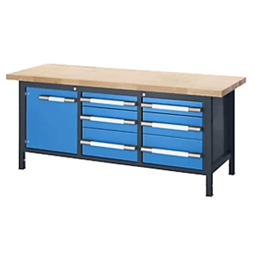 EUROKRAFTpro Height-adjustable Workbench - Frame Construction - 6 Drawers, 1 Hin