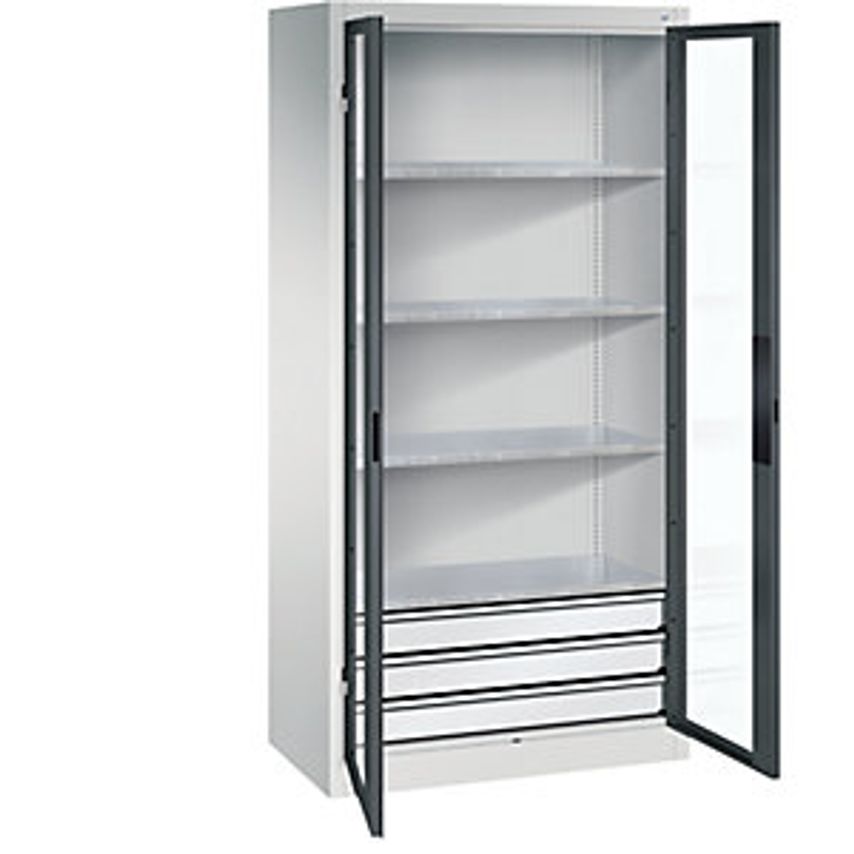 C&P Vision Panel Double Door Cupboard - HxWxD 1950 X 930 X 500mm - With 4 Shelve