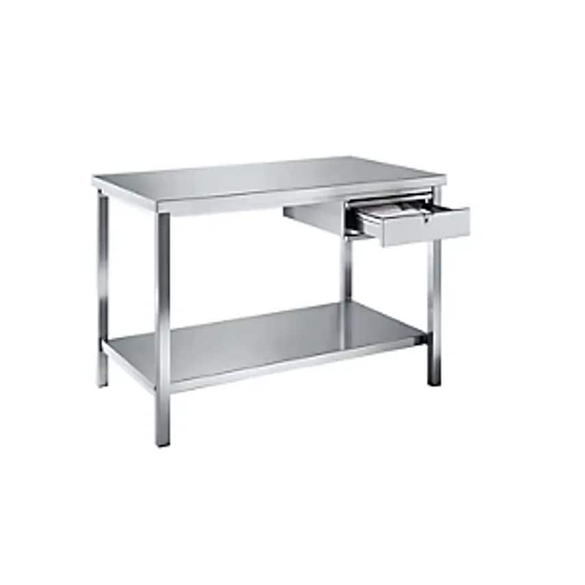 EUROKRAFTpro Workbench Chrome Nickel Steel, 1 Drawer, 1 Full Length Shelf, Width