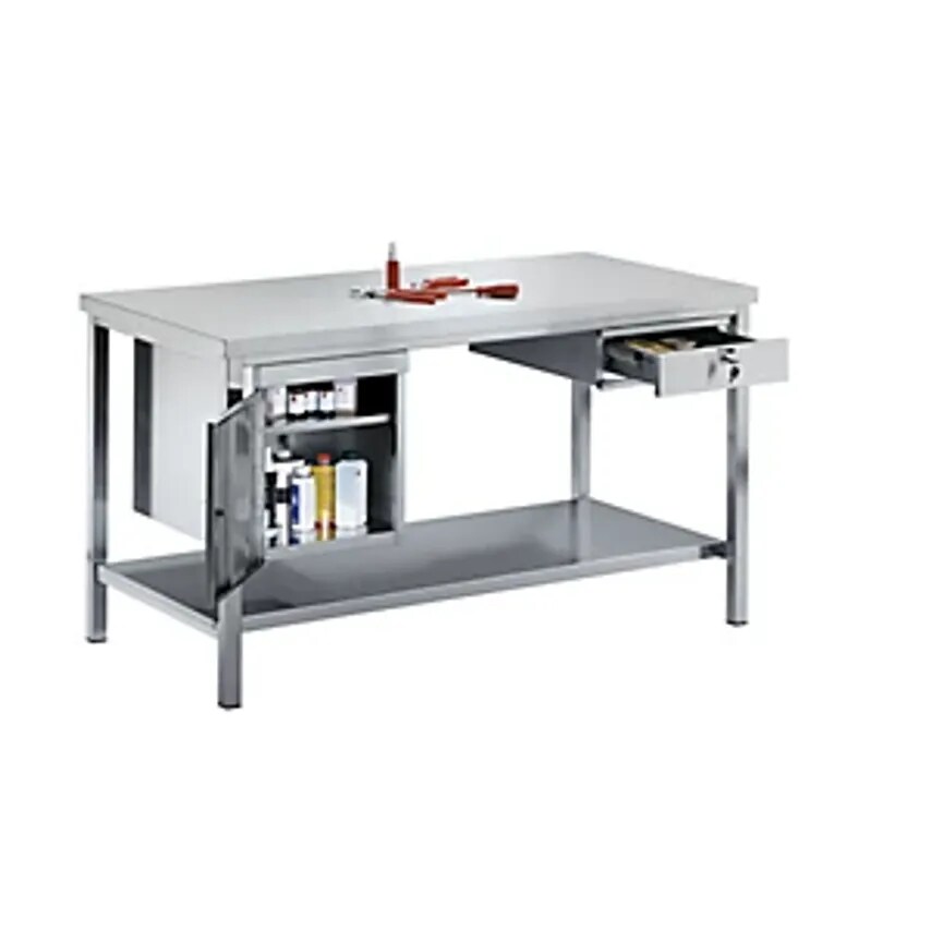EUROKRAFTpro Workbench Chrome Nickel Steel - 1 Base Cupboard - Width 1800mm
