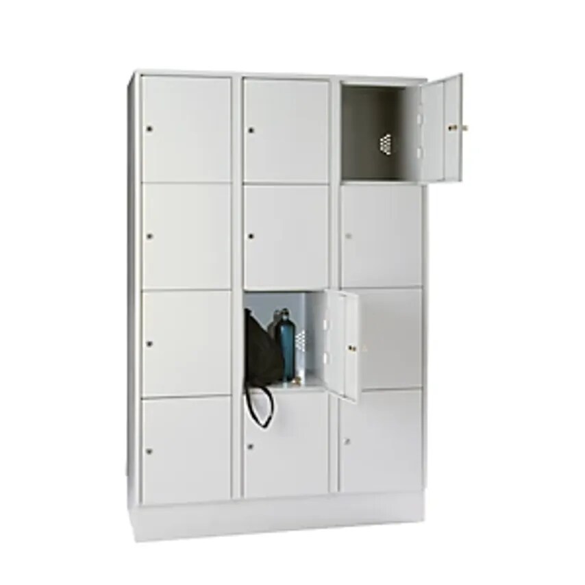 WOLF Clothes Locker, With Plinth, 12 Compartments, 400mm, Light Grey