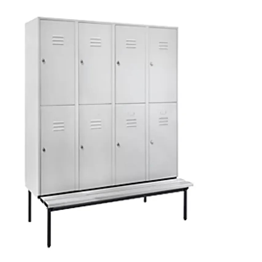 WOLF Half-height Cloakroom Locker With Bench Base Frame, 400mm, 8 Compartments,