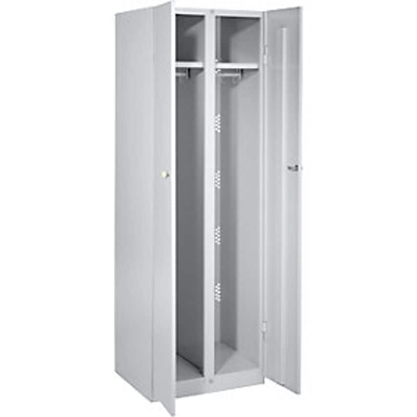 WOLF Steel Cupboard, Width 600mm, 2 Wardrobe Sections, Light Grey Doors