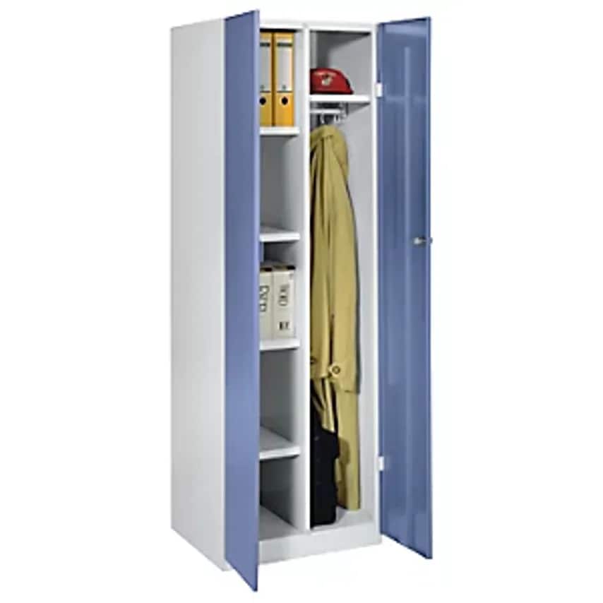 WOLF Steel Cupboard, Width 600mm, 4 Shelves, 1 Wardrobe Section, Pigeon Blue Doo