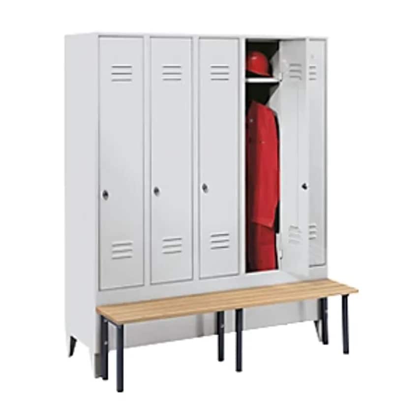 WOLF Clothes Locker With Bench Mounted In Front - Solid Doors - Width 300mm, 5 C